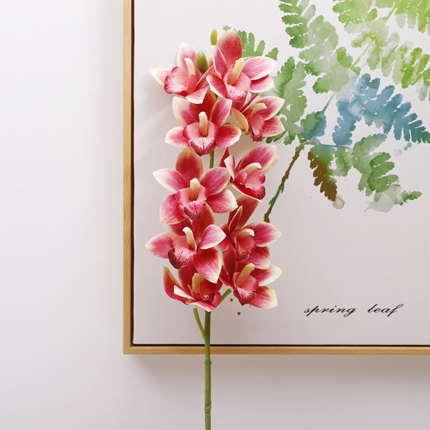Artificial Orchid Flowers 3D Faux Cymbidium Flowers 10 Heads Silk Artificial Flowers Outdoor Fake Flowers Green Shrubs Plants For Wedding Home Decoration Festive Furnishing (2Pcs,Dark Pink)