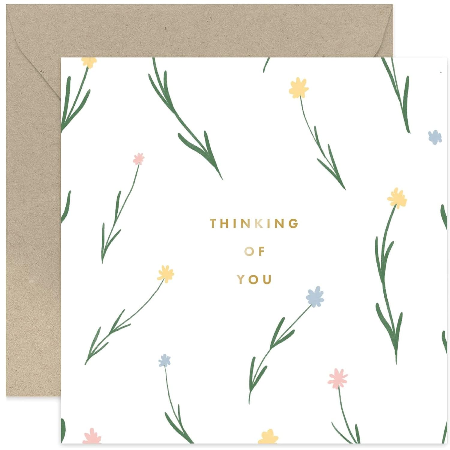 Old English Co. Thinking Of You Card For Them - Floral Gold Foil Sympathy Card For Him Or Her - Foliage Flower Sending Love Condolences Card For Friends Family | Blank Inside With Envelope