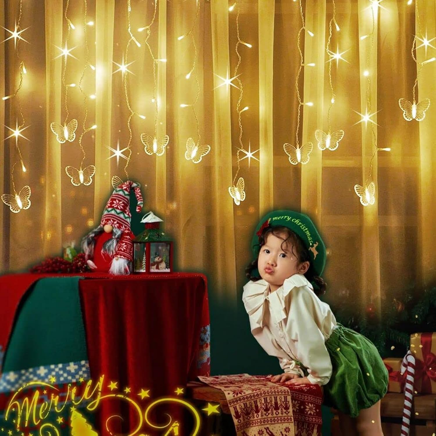 Butterfly Curtain Fairy String Lights, 120Led 8 Modes Usb Powered Timer Firefly Twinkle Light With Romote, 14.7Ft Copper