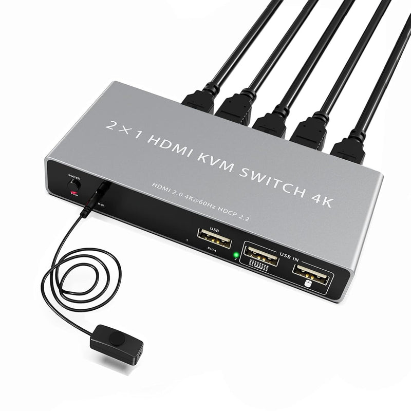 Kvm Switch 2 Ports, Keyboard Hotkey Can Be Disabled, Usb Hdmi 4K@60Hz Switcher