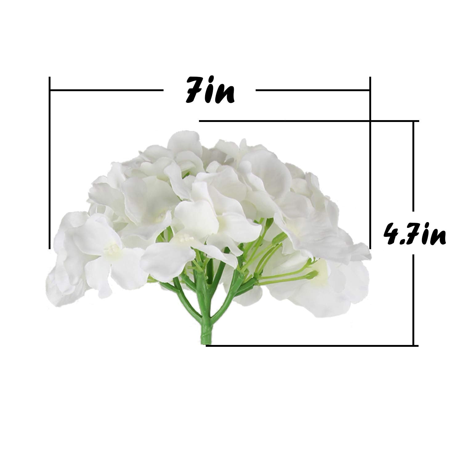 Silk Hydrangea Heads Artificial Flowers Heads With Stems For Home Wedding Decor,Pack Of 10 (White)