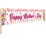 Mothers Day Decorations, Happy Mothers Day Banner, Large Size Pink Floral Design with Butterflies Mother's Day Outdoor Decorations, 118 x 20 Inch