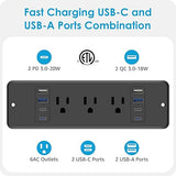 Recessed Power Strip 6 Outlets 20W USB C 6FT Flat Plug Extension Cord Flush Mount Black