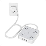 Surge Protector Flat Plug Power Strip 4 Outlets 3 USB Ports 2 USB C 5FT Extension Cord Grey
