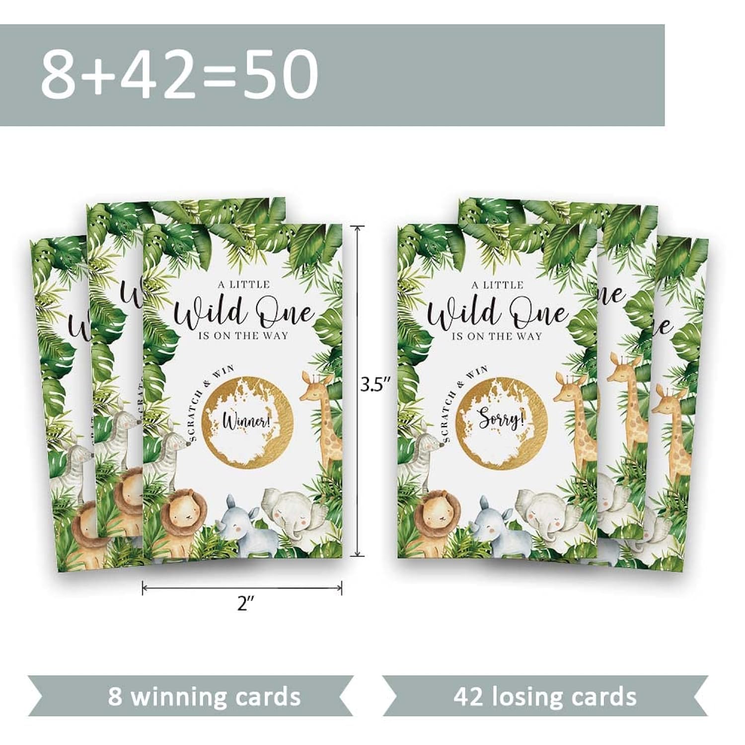 50 Pack Shower Scratch Off Game, Forest Animal Green Baby Shower Birthday Lucky Draw Card, A Little Wild One On The Way