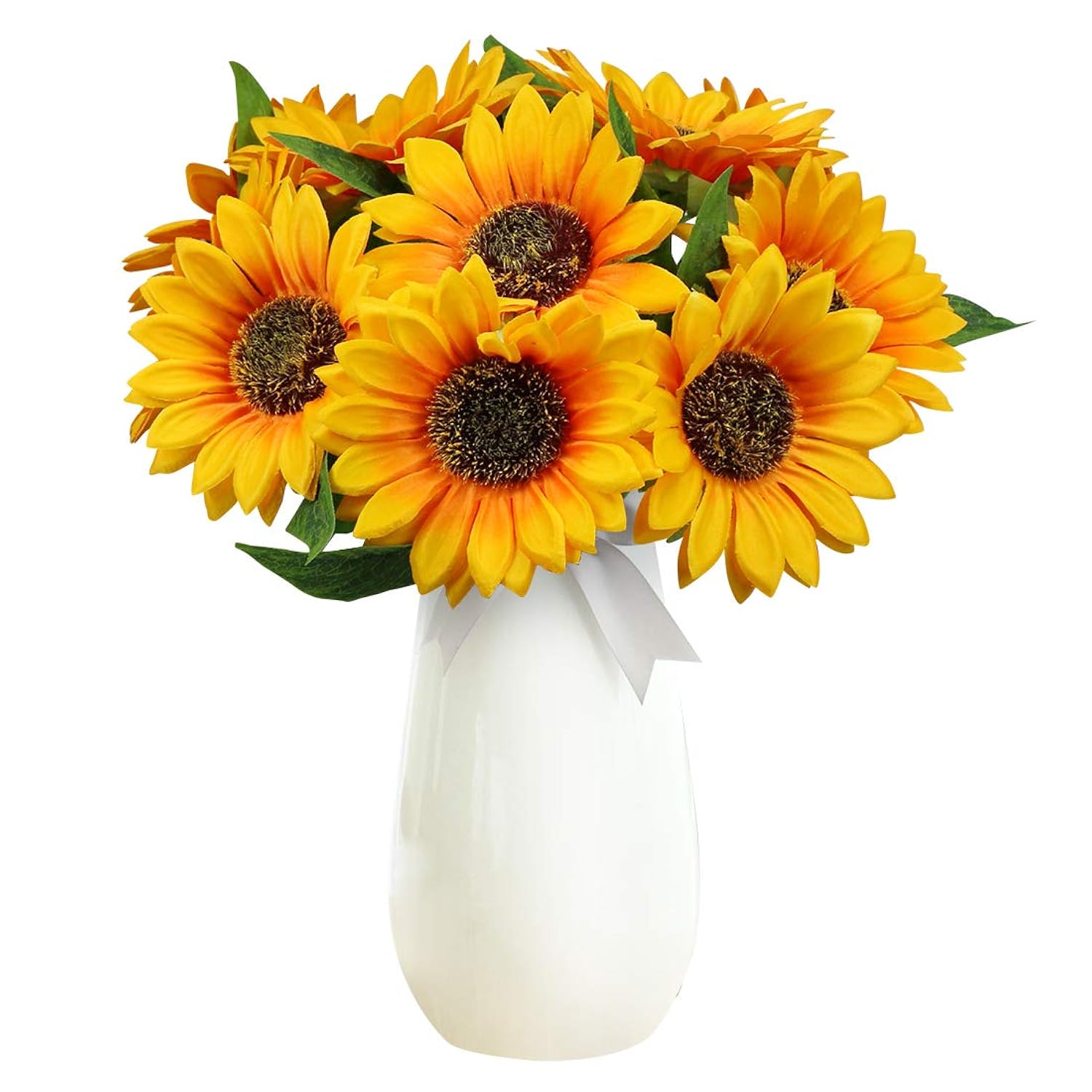 Artificial Sunflowers With Stems,10Pcs Faux Silk Yellow Flower For Wedding Bouquet Floral Arrangement Table Centerpieces Home Office Garden Decoration (No Vase