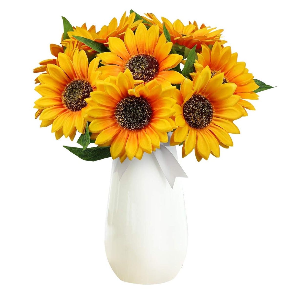 Artificial Sunflowers With Stems,10Pcs Faux Silk Yellow Flower For Wedding Bouquet Floral Arrangement Table Centerpieces Home Office Garden Decoration (No Vase