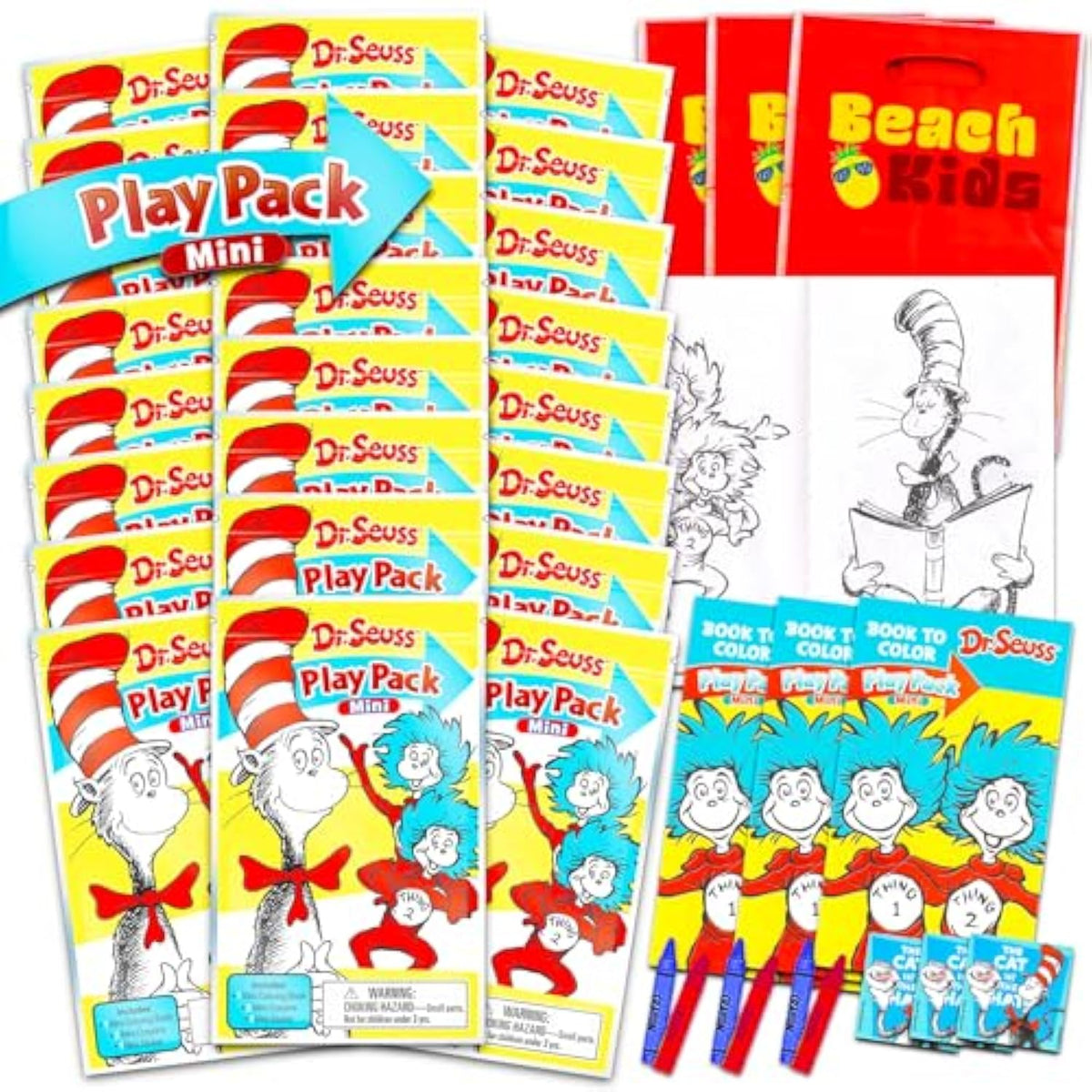 Dr. Seuss Birthday Party Favors for Kids - Bundle of 24 Dr. Seuss Activity Packs for with Mini Coloring Book Stickers | Cat in the Hat Party Supplies