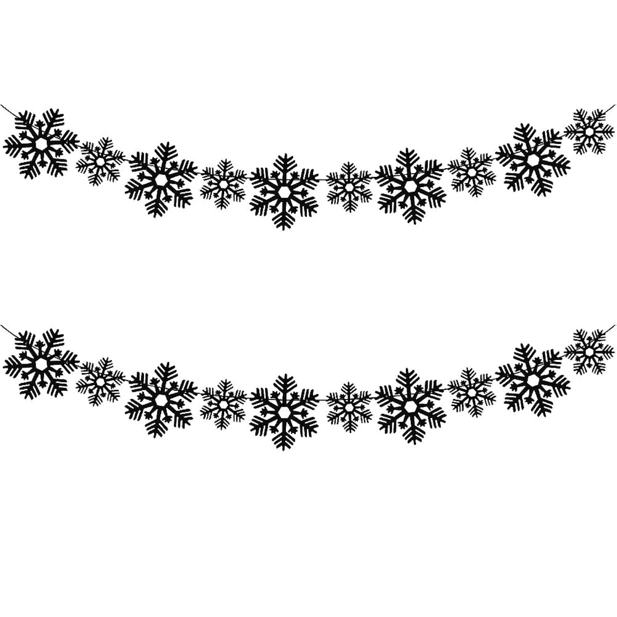 2 Pack Black Snowflake Garland Felt Black Snowflakes Banner Christmas Gothic Winter Holiday Themed Party Decorations Supplies