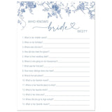 24 Blue Vintage Floral Bridal Shower Games (Who Knows Bride Best)