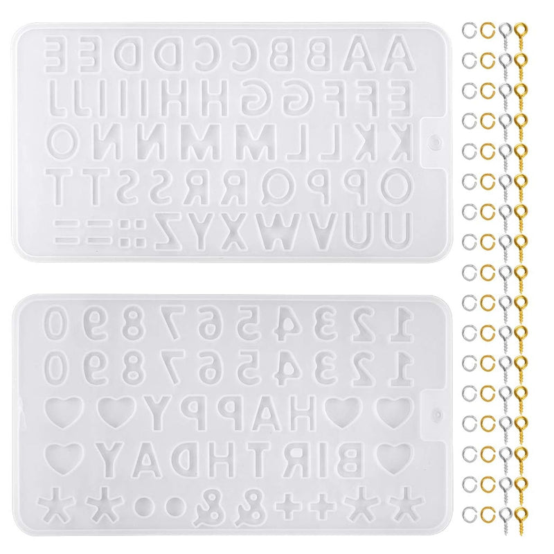 402Pcs Tiny Silicone Letter Mold Small Diy Silicone Resin Mold With 400Pcs Screw Eye Pins For Making Keychain Pendant Jewelry Necklace Earrings