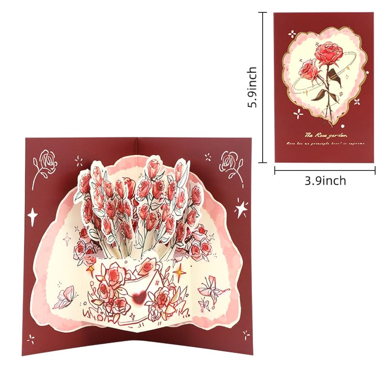 Pop Up Red Rose Flower Card 3D Paper Flower Card for Mother's Day Birthday Anniversry Valentines Day Thank You, 6 IN Romantic Card for Mom Wife Girlfriend with Message Tag and Envelope