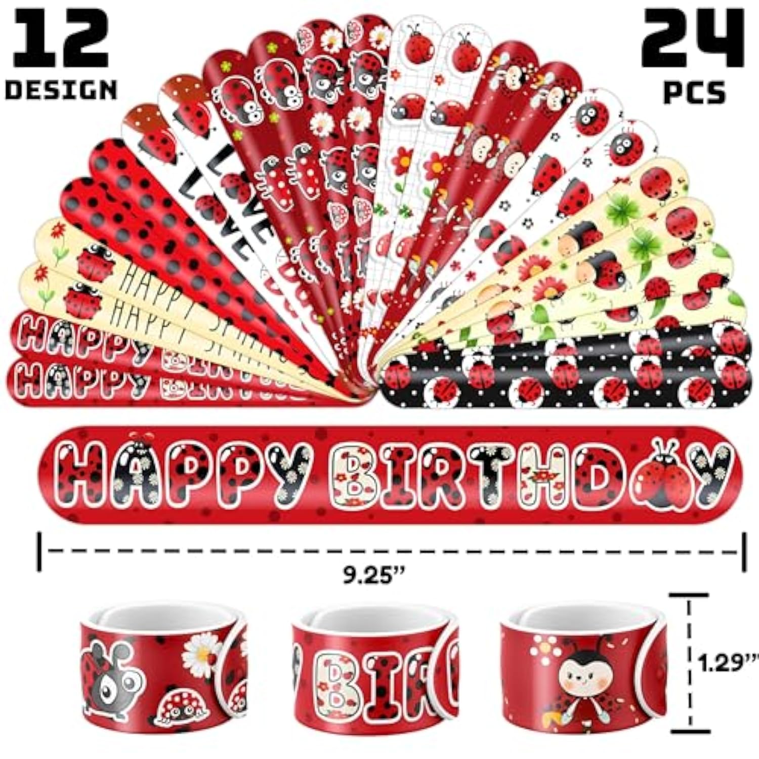 48 Pcs Ladybug Party Set: 24 Pcs Temporary Tattoos & 24 Pcs Slap Bracelets -Themed Gifts For Kids, Girls, Boys – Perfect For Birthday Parties, Baby Showers, Classroom Rewards, Party Decorations