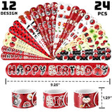 48 Pcs Ladybug Party Set: 24 Pcs Temporary Tattoos & 24 Pcs Slap Bracelets -Themed Gifts For Kids, Girls, Boys – Perfect For Birthday Parties, Baby Showers, Classroom Rewards, Party Decorations