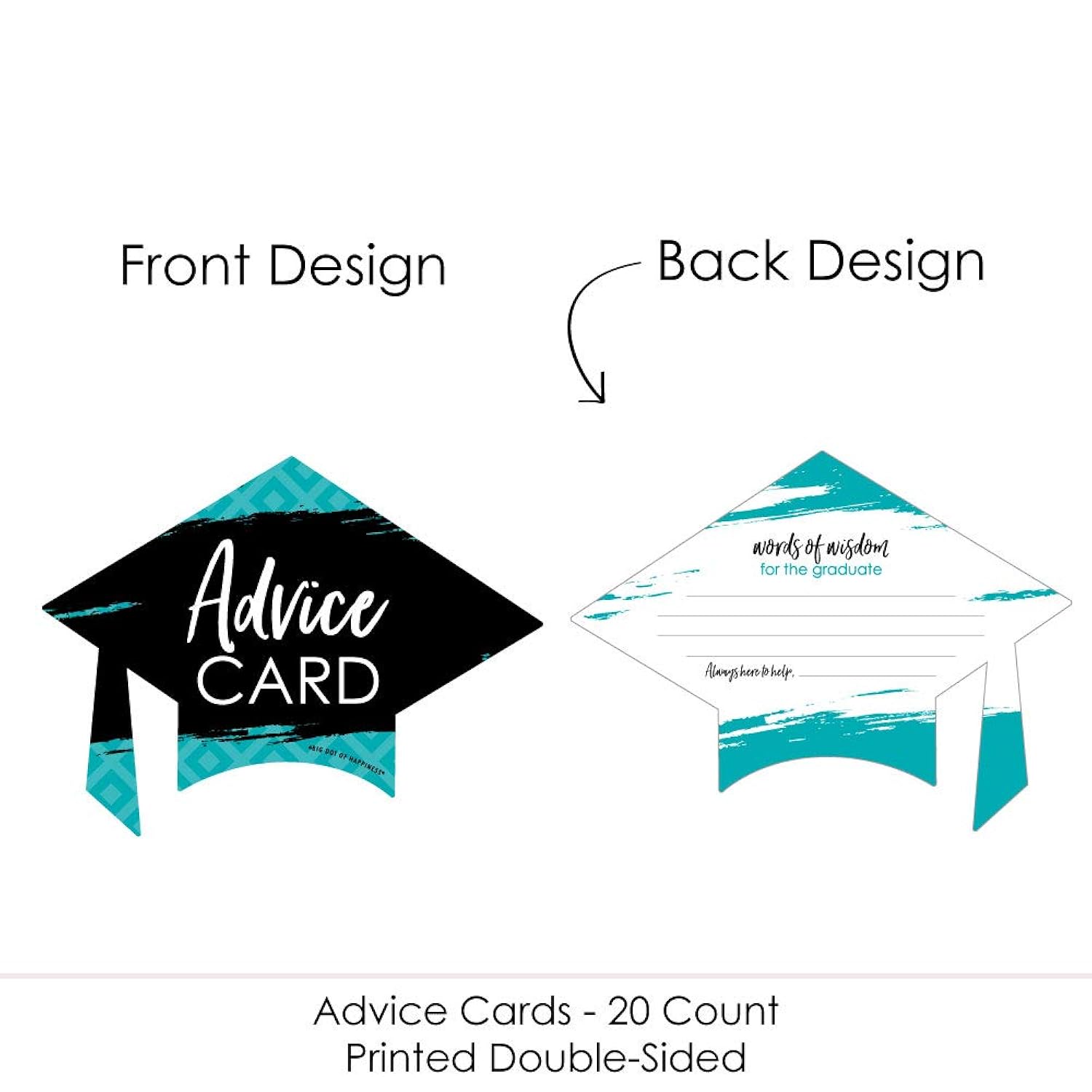 Big Dot of Happiness Teal Grad - Best is Yet to Come - Turquoise Grad Cap Wish Card Graduation Party Activities - Shaped Advice Cards Game - Set of 20