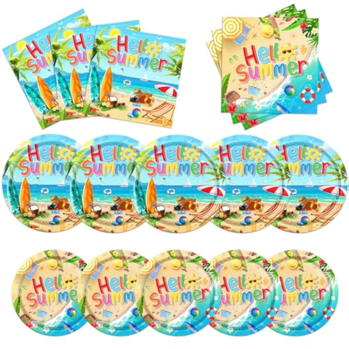60Pcs Beach Plates And Napkins Set Beach Party Supplies Summer Plates And Napkins Hawaiian Luau Tableware Tropical Party Supplies Surfboard Party Decor Beach Party Decorations