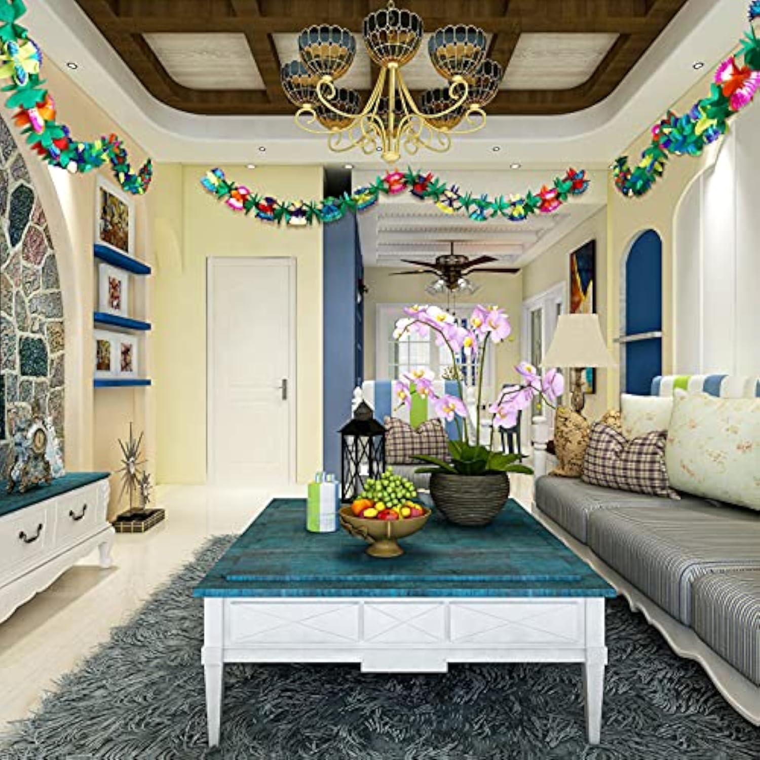 3 Pack Tropical Paper Flower Garland 30Ft Tissue Flower Banner Luau Party Decor