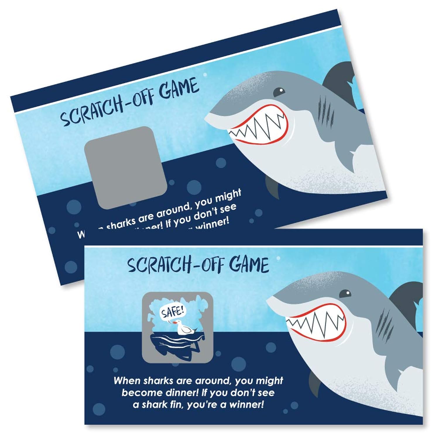 Big Dot of Happiness Shark Zone - Jawsome Shark Party or Birthday Party Game Scratch Off Cards - 22 Count
