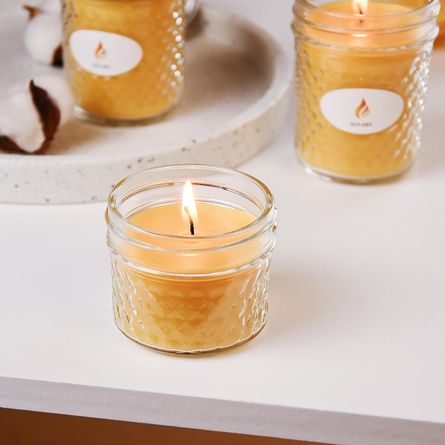 3Pcs Beeswax Candle In Glass, 3Oz,Over 21H Burn Time, Elegant And Natural Home Lighting,Unscented Beeswax-Raw