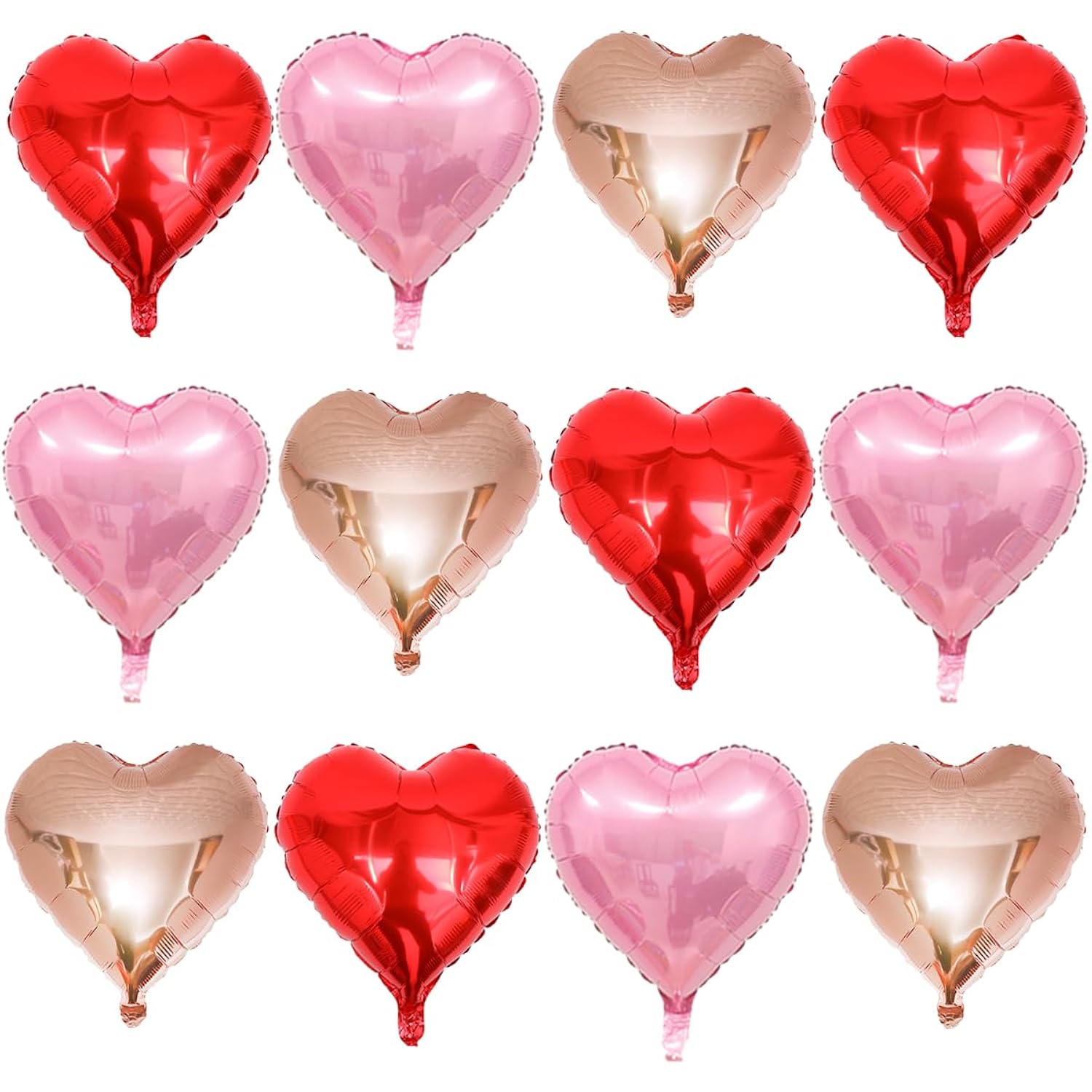 Heart Balloons Pack Of 12 - Red Heart Balloon Rose Gold Balloon Pink Ballons Heart Shaped Foil Balloons For Valentines Day Wedding Engagement Party Decorations