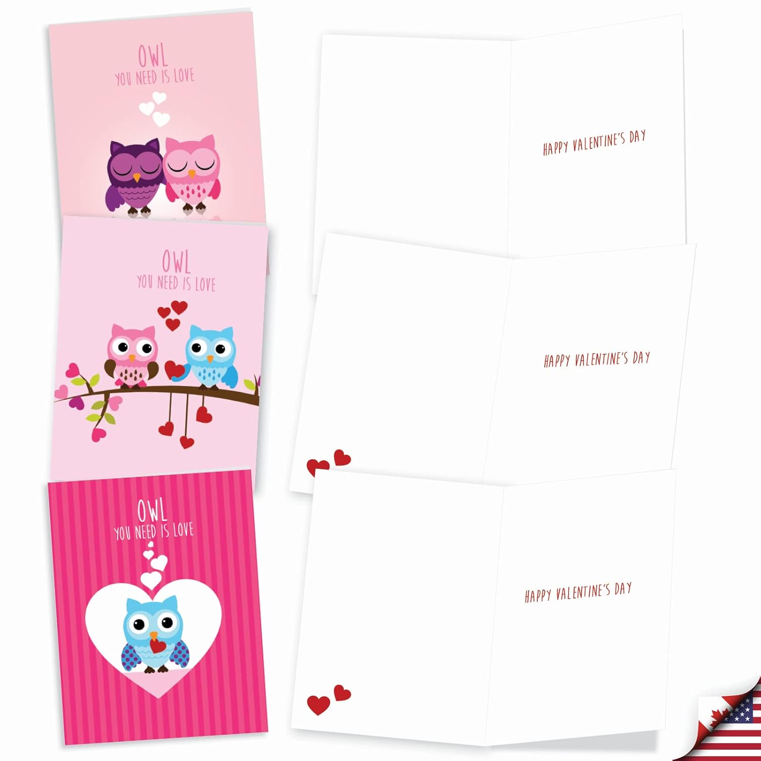 - 10 Assorted Valentine'S Day Note Cards (4 X 5.12 Inch) - Boxed Valentine Cards, Bulk Set With Envelopes - Owl You Need Is Love M5665Vdg-B1X10