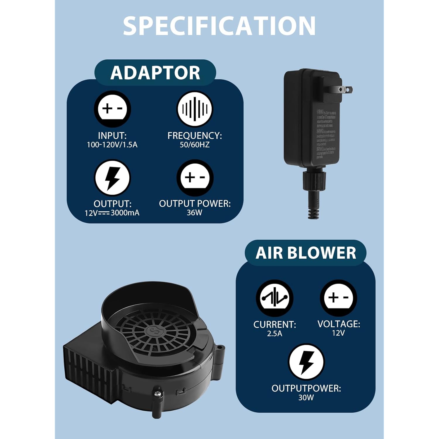 2.5A Replacement Air Blower For Inflatables, Replacement Inflatable Air Fan Blower With 10 White Led Lights & 12V/3A Ada