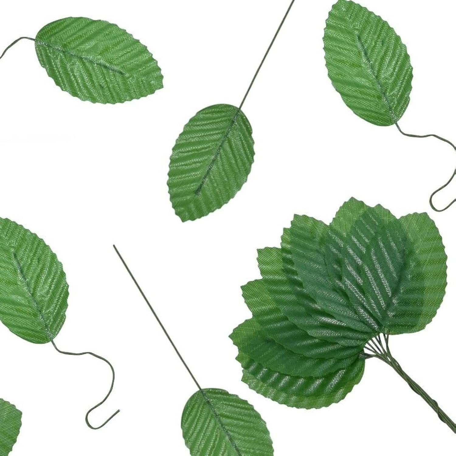 50Pcs Artificial Silk Leaf, Fabric Floral Fake Wire Crafts Leaves Faux Flowers For Diy Wedding Corsage Party Home Decoration Banquet And Christmas Hawaiian (Green)