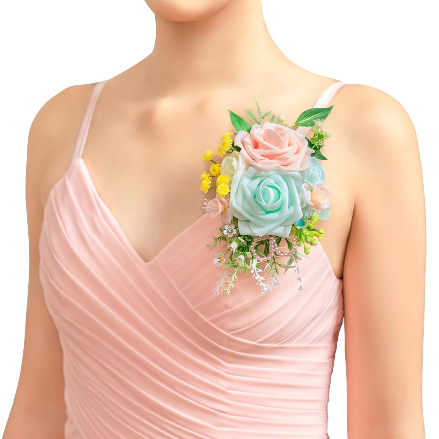 Artificial Shoulder Corsages Flowers, Set Of 2, Mother Of The Bride Floral Corsage For Wedding Ceremony Anniversary Formal Dinner Party (Mintgreen&Pink)