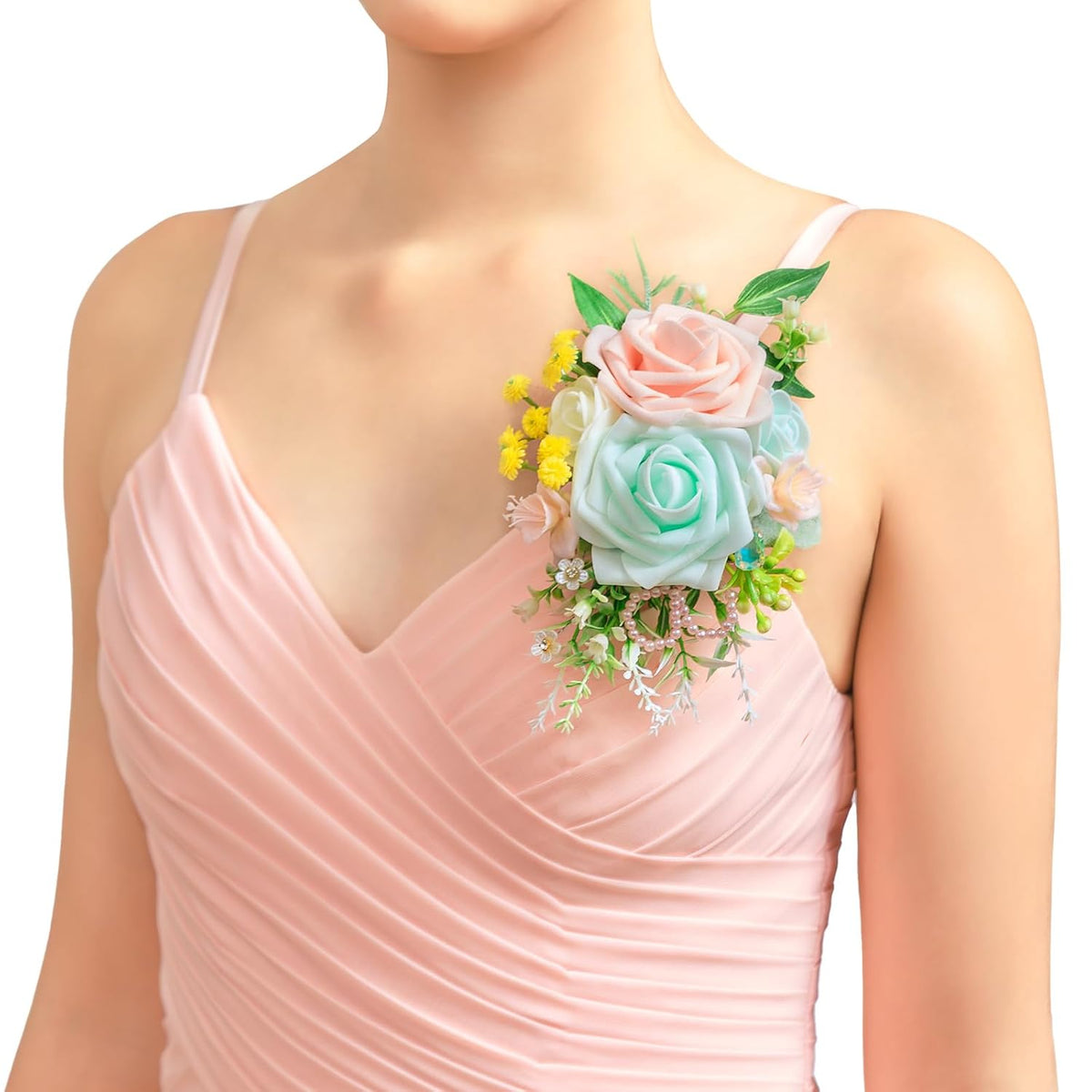 Artificial Shoulder Corsages Flowers, Set Of 2, Mother Of The Bride Floral Corsage For Wedding Ceremony Anniversary Formal Dinner Party (Mintgreen&Pink)