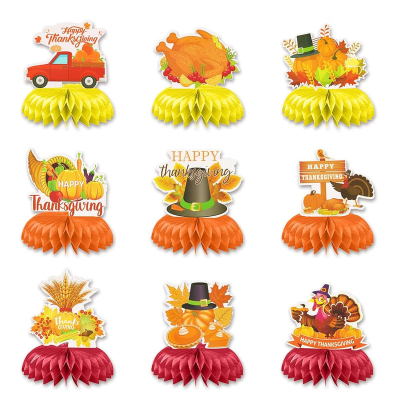 9 Pcs Happy Fall Honeycomb Centerpieces For Table, Thanksgiving Turkey