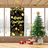 Happy New Year 2025 Door Banner Black Gold Hanging Party Decor 73x36In