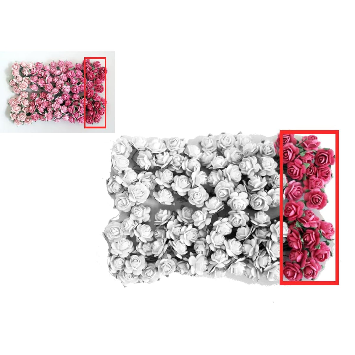 100 Pcs Tiny Artificial Roses Mixed Pink Five Color Mulberry Paper Flower 15-18 Mm Flower Wedding Scrapbooking (Pink Color 01)