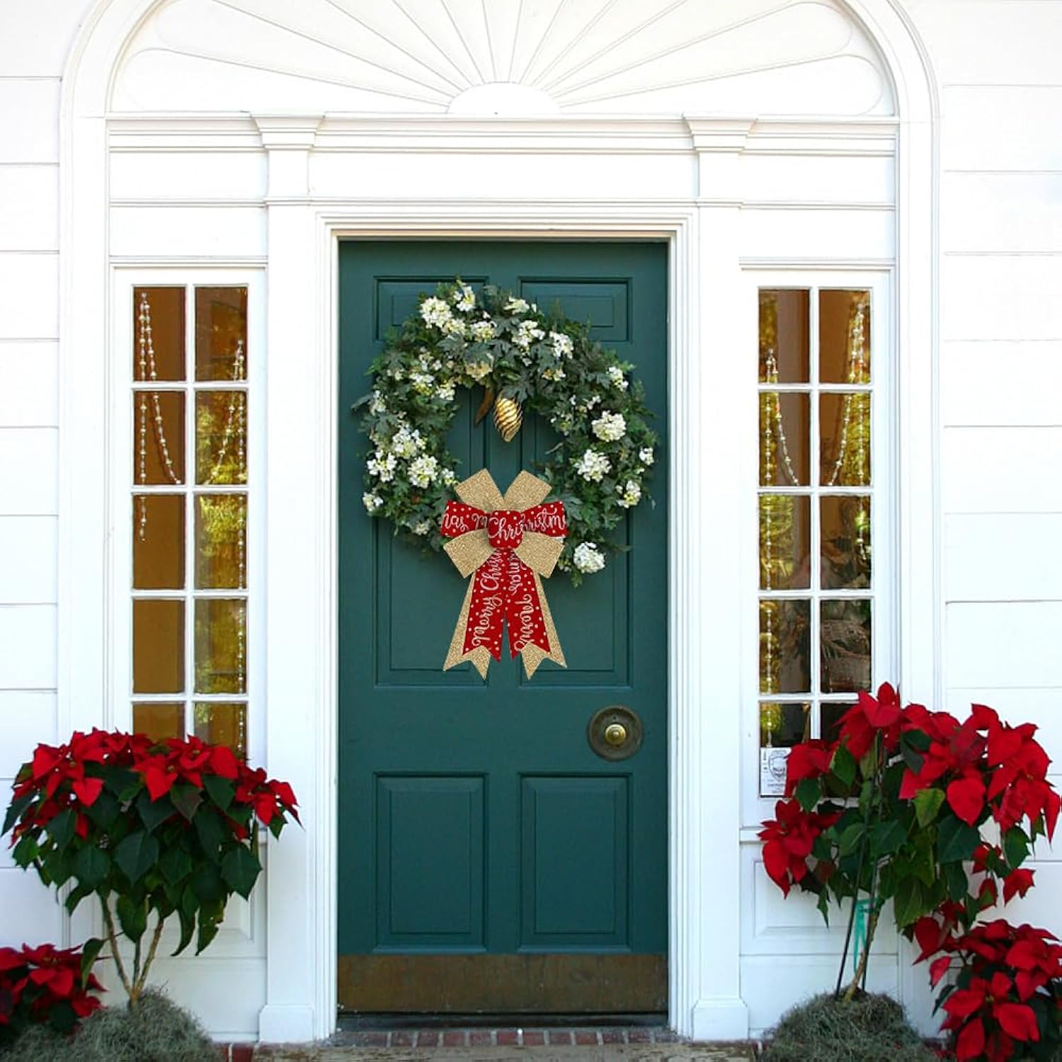 3 Rolls Merry Christmas Wired Edge Ribbons For Wreath Bows Crafting, Xmas Glitter Red Golden Winter Holiday Craft Ribbons For Gift Wrapping, Party Decorations, Ornaments