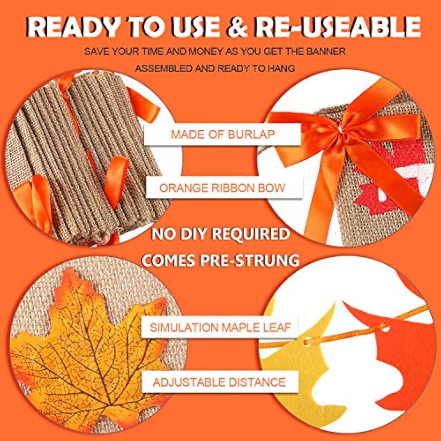 4 Pieces Thanksgiving Fall Decorations Burlap Thankful Banner Happy Fa