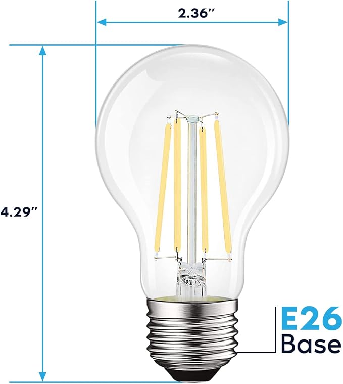 Vintage A19 LED Edison Light Bulb 100W Equivalent 12W Dimmable 5000K Bright White E26 Clear Glass