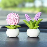 Resin Hydrangea Flower With Pot Mini Artificial Hydrangea Potted Plant Resin Figurines Flowers For Car Dashboard Bathroom Home Kitchen Rustic Table Centerpiece Shelf Decor,Pink