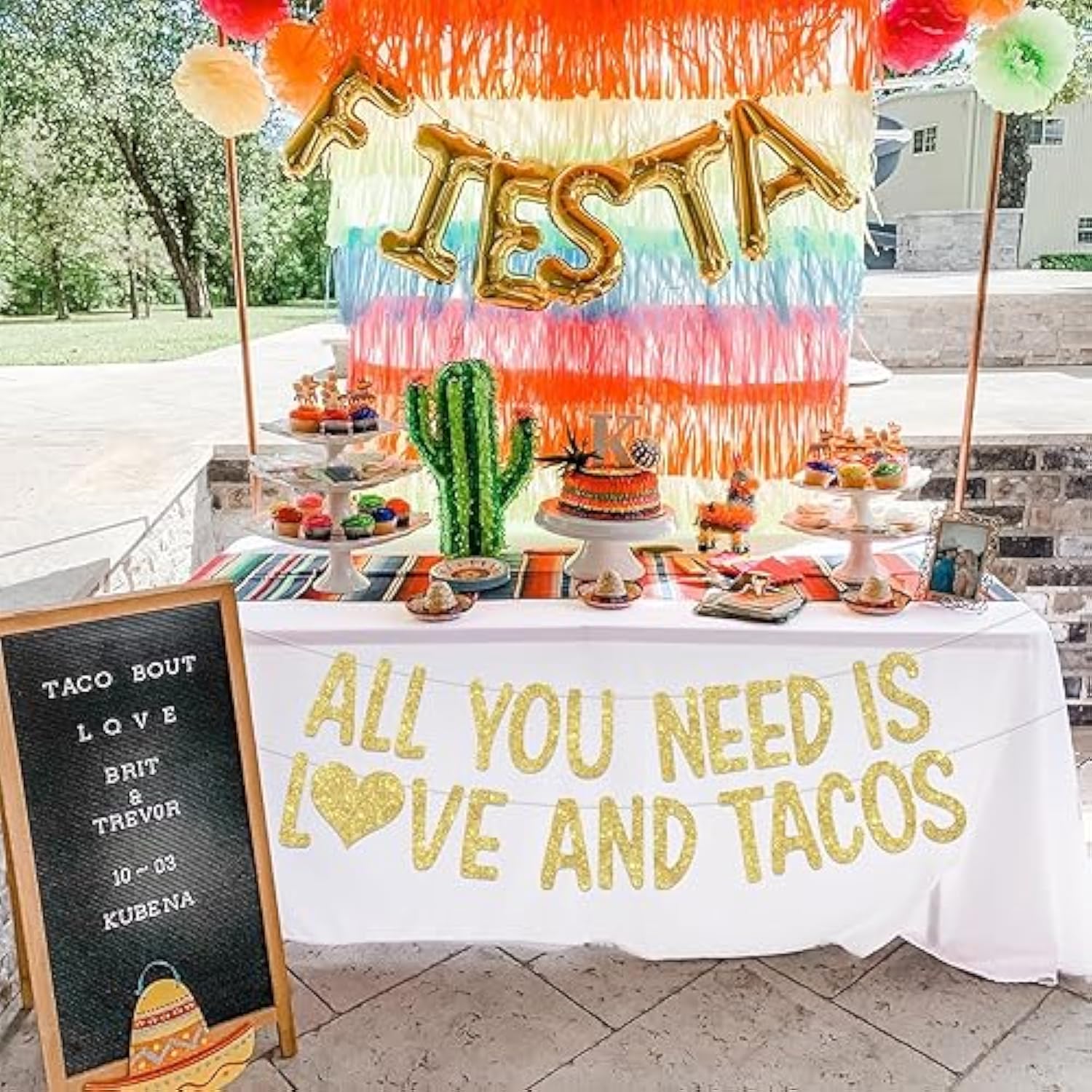 Mexican Fiesta Bridal Shower Decorations, All You Need Is Love And Tacos Banner Gold For Cinco De Mayo Bachelorette Party Engagement Wedding Supplies