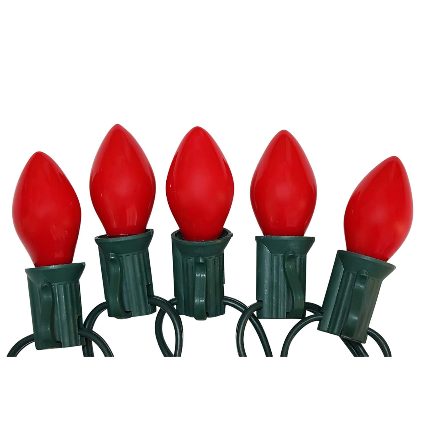 Old Fashioned Ceramic C7 Christmas Tree Lights - Vintage Christmas Lights - 25 Ft - Red Christmas Lights With Green Wire