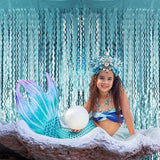 6.4 ft x 7.22 ft Metallic Tinsel Foil Fringe Curtains,Pack of 2 Party Streamer Backdrop for Birthday,Graduation Decorations and New Year Eve (Wavy Light Blue)