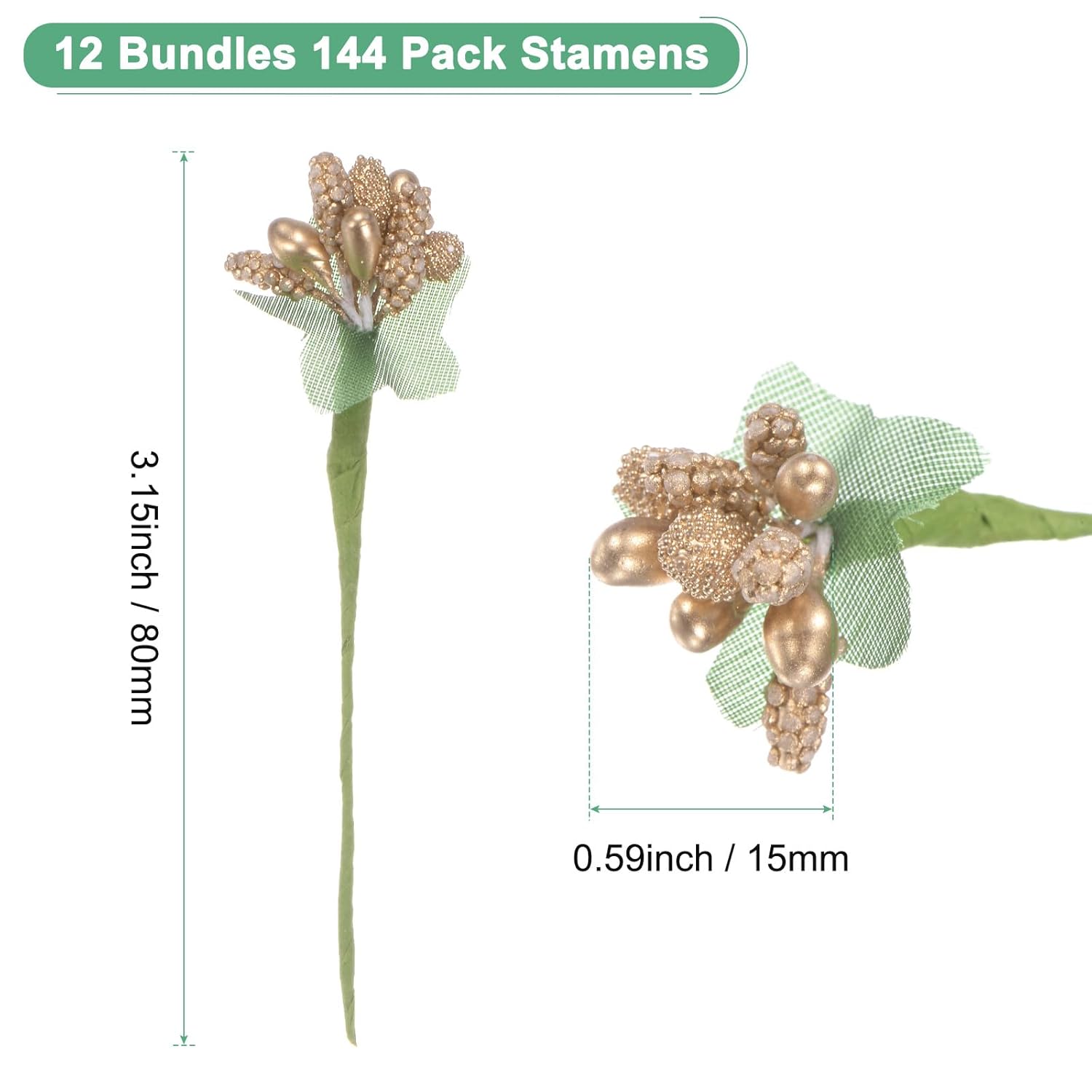 144-Pack Artificial Flower Stamen Kit, Mini Frosted Holly Berry Stems For Wedding Decor, Flower Stamens For Craft Diy Wreaths/Birthday/Flower Arrangements Decorations [Gold]