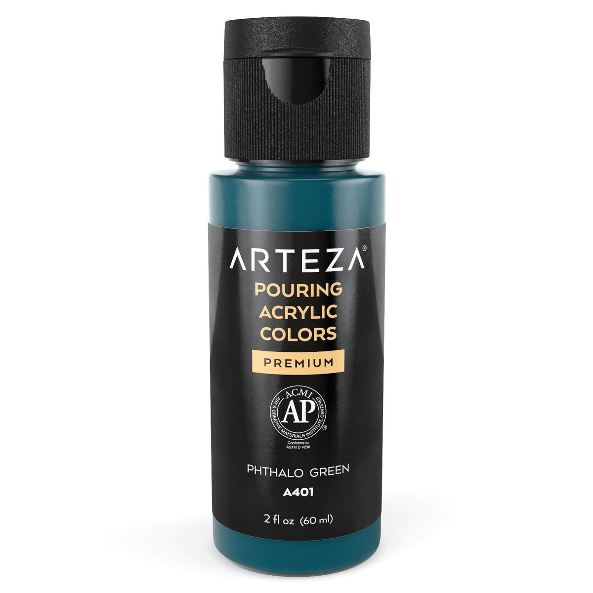 Acrylic Pouring Paint, 2Oz (60 Ml), Phthalo Green High Flow, No Mixing Needed, For Pouring On Canvas, Glass, Paper, Wood, Tile, Stones