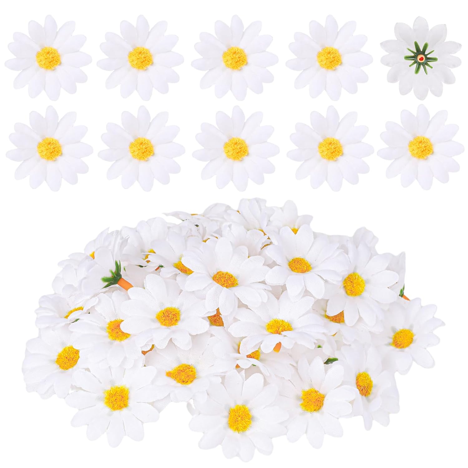 100Pcs Fabric Daisy Flower Head, 1.5 Inch Artificial Gerbera Daisy Artificial Chrysanthemum Flowers Heads, White Artificial Gerbera Fake Flowers Heads, Flowers Heads For Wedding Party And Diy Craft