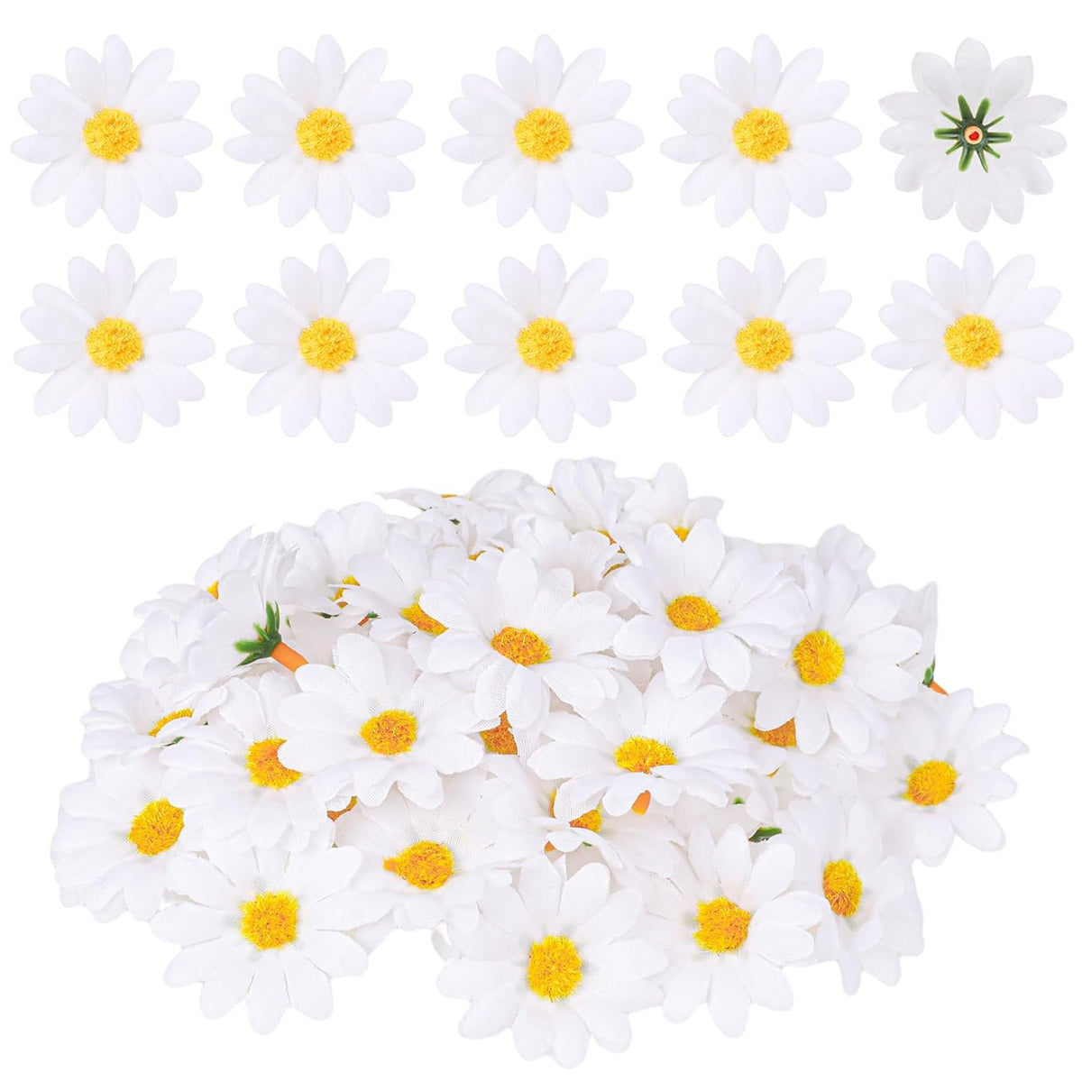 100Pcs Fabric Daisy Flower Head, 1.5 Inch Artificial Gerbera Daisy Artificial Chrysanthemum Flowers Heads, White Artificial Gerbera Fake Flowers Heads, Flowers Heads For Wedding Party And Diy Craft