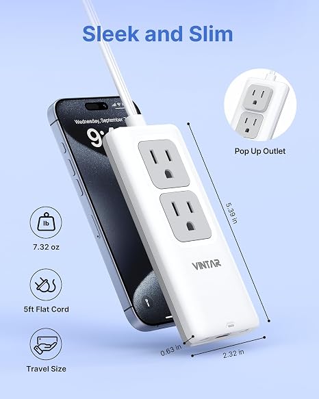 Cruise Approved Travel Power Strip with 3 USB Ports and 4 AC Outlets for Hotel and Cruise Ship