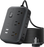 25FT Extension Cord Power Strip 6 Outlets 4 USB Ports 2 USB C Wall Mount Black