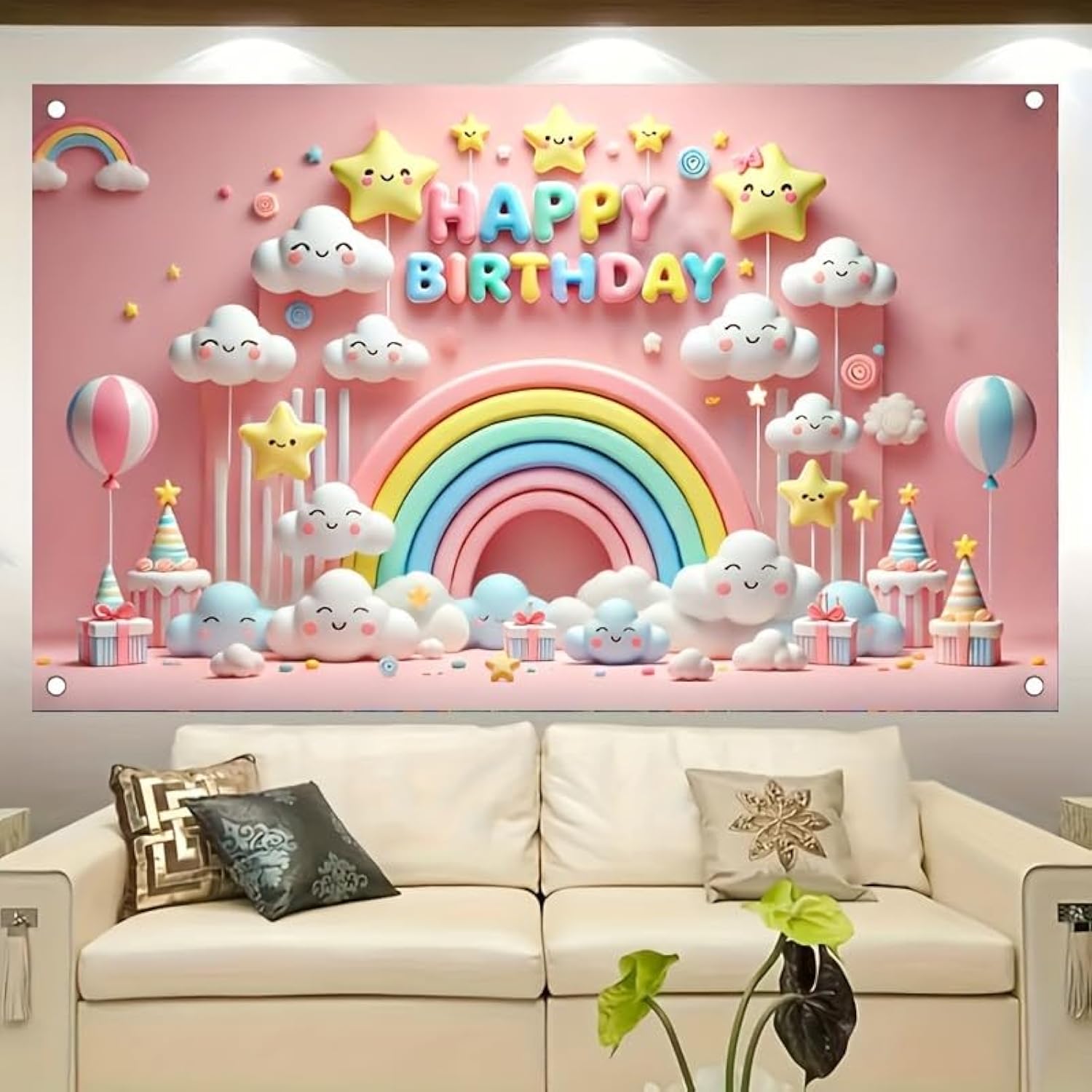 Rainbow Birthday Backdrop: 71"x43" Kids' Party Banner