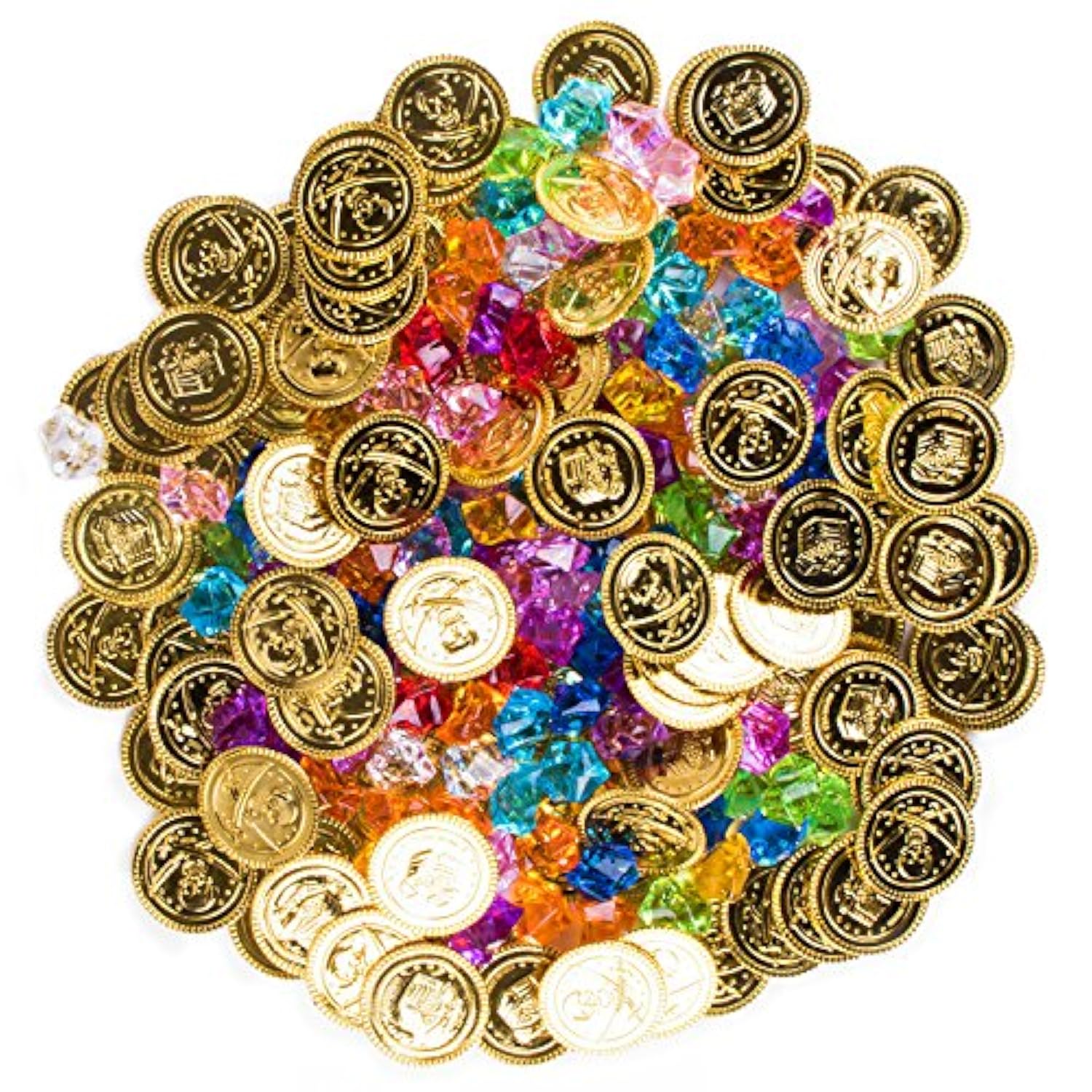 240 Piece Pirate Treasure Set Gems And Plastic Golden Coins Theme Party Favor Pack Decorating Supplies By