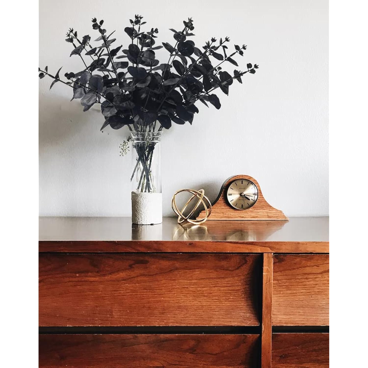 Black Eucalyptus Stems Leaves Branches Fake Flower Arrangement Farmhouse Home Bathroom Decor 6Pcs (Black)