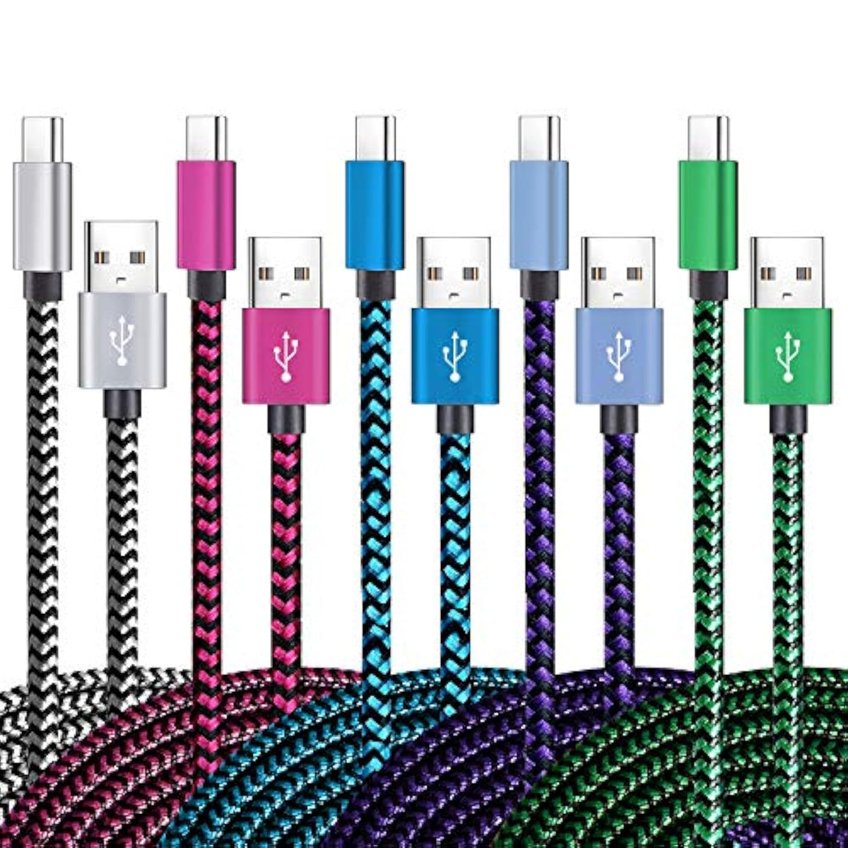 Usb Type C Cable Fast Charging, Tpc001 5 Pack(6Ft 3A) Braided C Charger Cables Compatible With Samsung S10E/Note 9/S10/S9/S8 Plus/A80/A50/A20