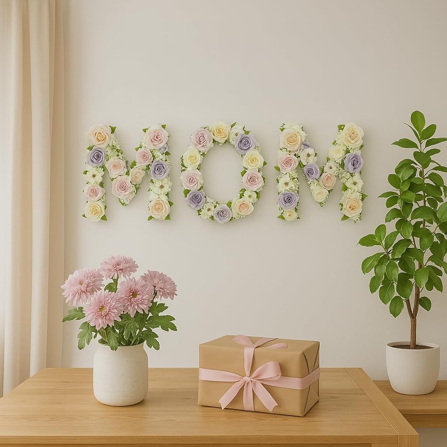 Flower Letters Artificial Floral A-Z Initial Alphabet Faux Floral Letters 13" Height Fake Flowers For Spring Wedding Funeral Baby Bridal Shower Nursery Art Photo Prop Shabby Chic Wall Decor(Shape C)